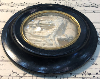 Antique French Carved Plaster Apparition of Lourdes Domed Glass c1900