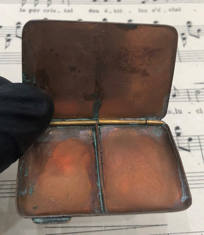 Antique French Copper Stamp Box Grenoble Four Leaf Clover c1900