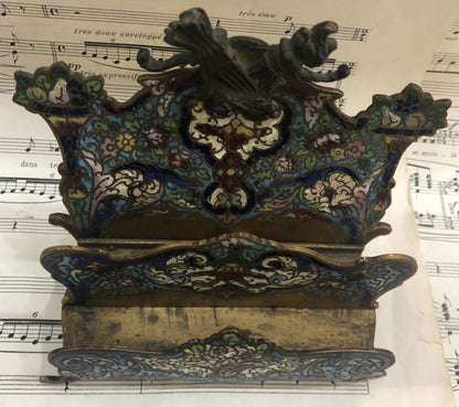 Rare Antique French Champleve Enamel Letter Holder c1880