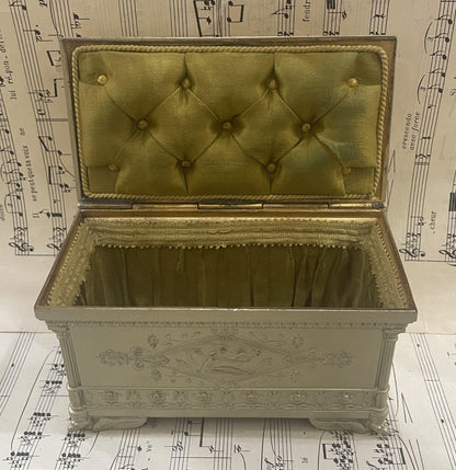 Antique French Jewelry Box with Green Cushion c1940
