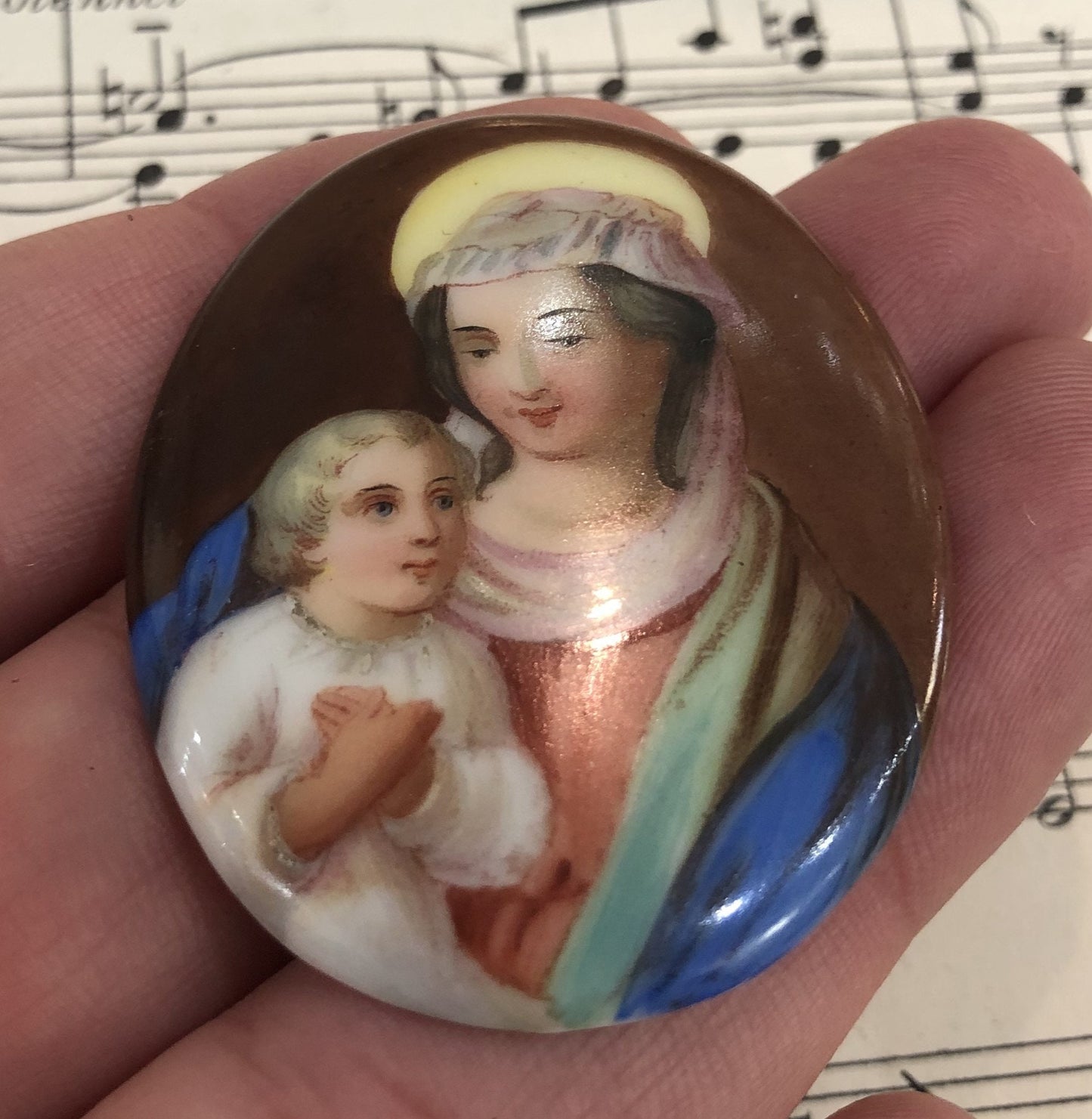 Antique French Hand Painted Porcelain Virgin Mary Baby Jesus c1920