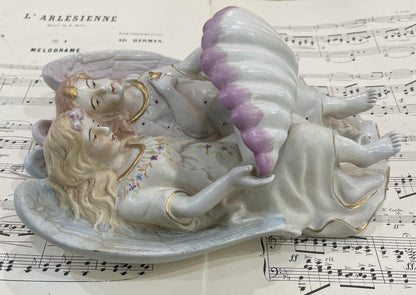 Rare Large Antique French Porcelain Angel Holy Water Font c1880