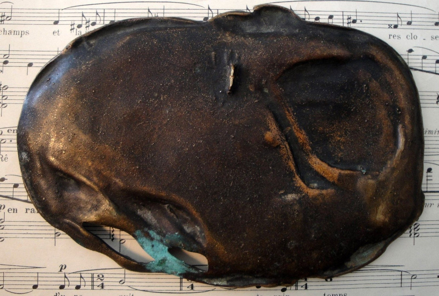 Antique French Art Nouveau bronze tray (maritime scene, fish, boat) c1920