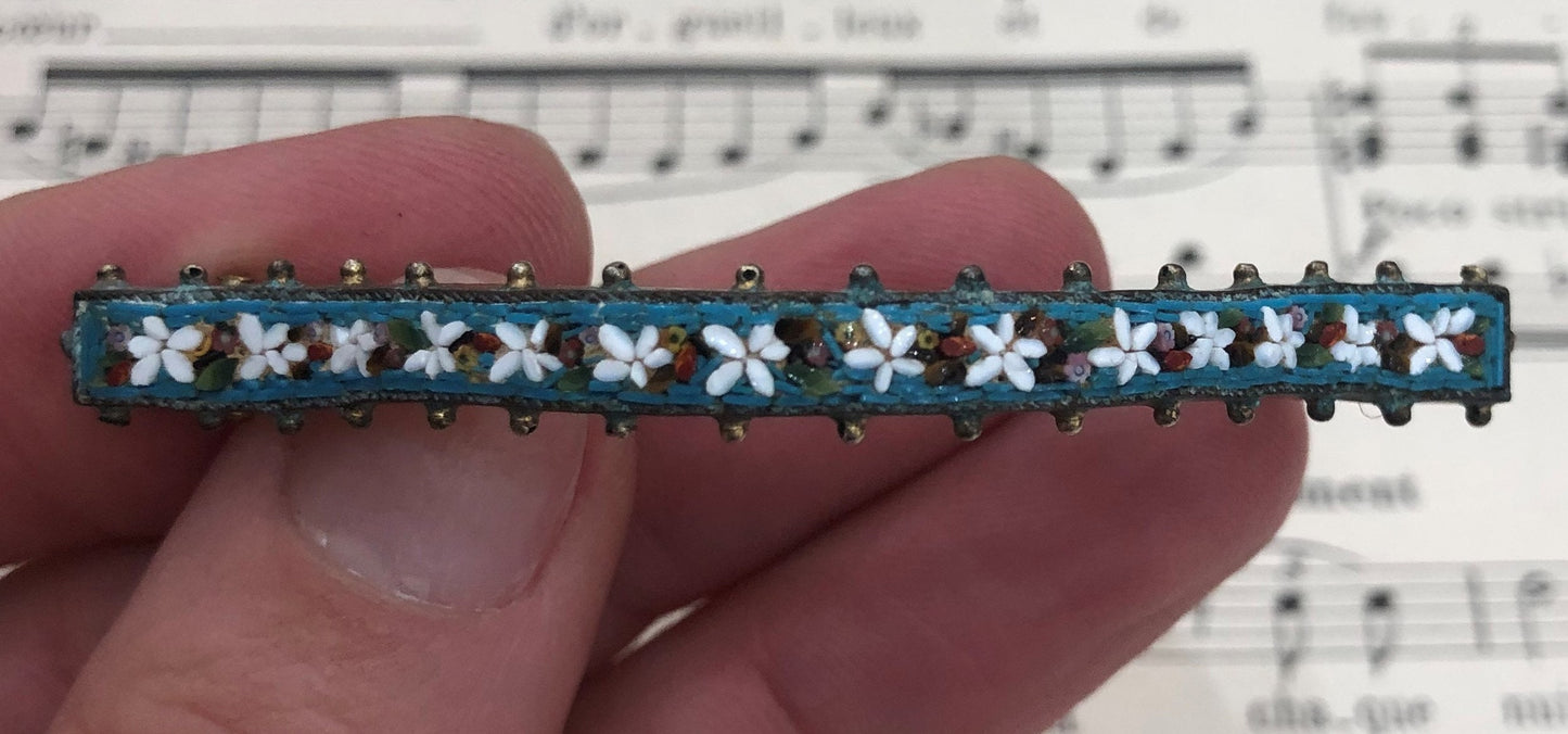 Rare Antique Italian Micromosaic Micro Mosaic Millefiori Scarf Brooch c1900