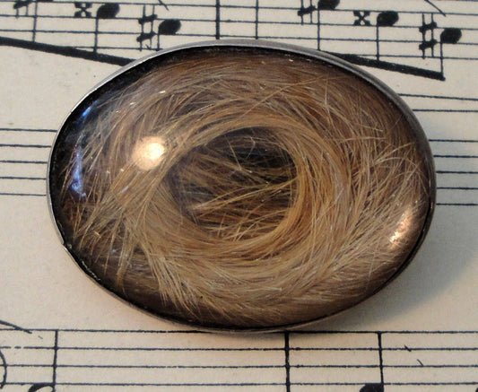 Antique English Sterling Silver Mourning Lock of Hair Brooch / Pin c.1890