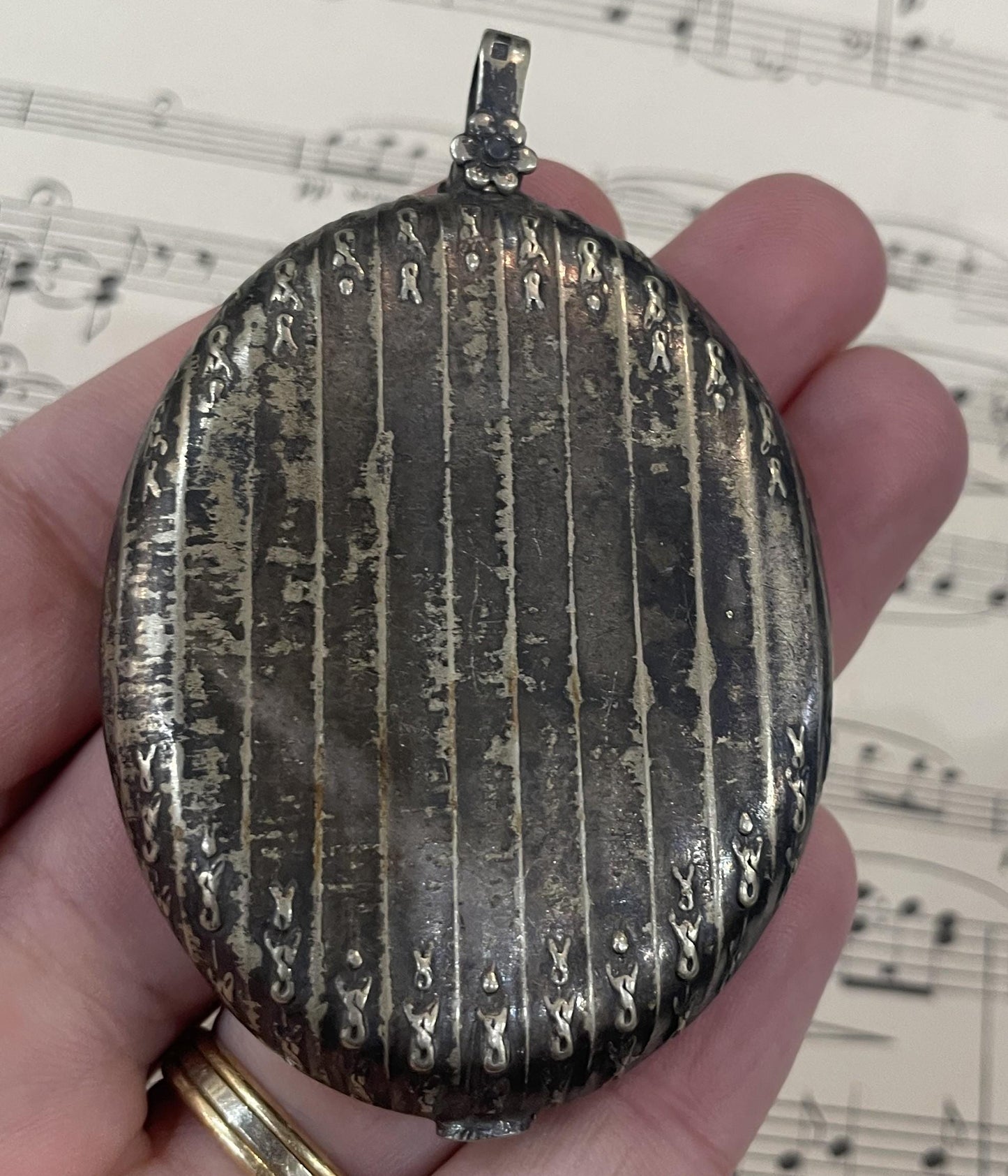 Large Antique French Art Nouveau Silver Plated Sliding Mirror Pendant c1900