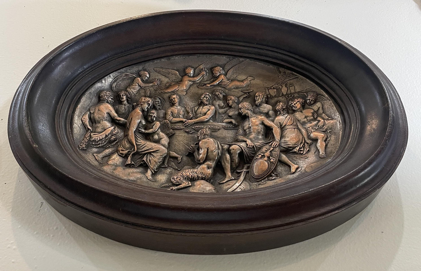 Rare Large Antique Greek Bronze Bas Relief Mythology Pan Angels c1880