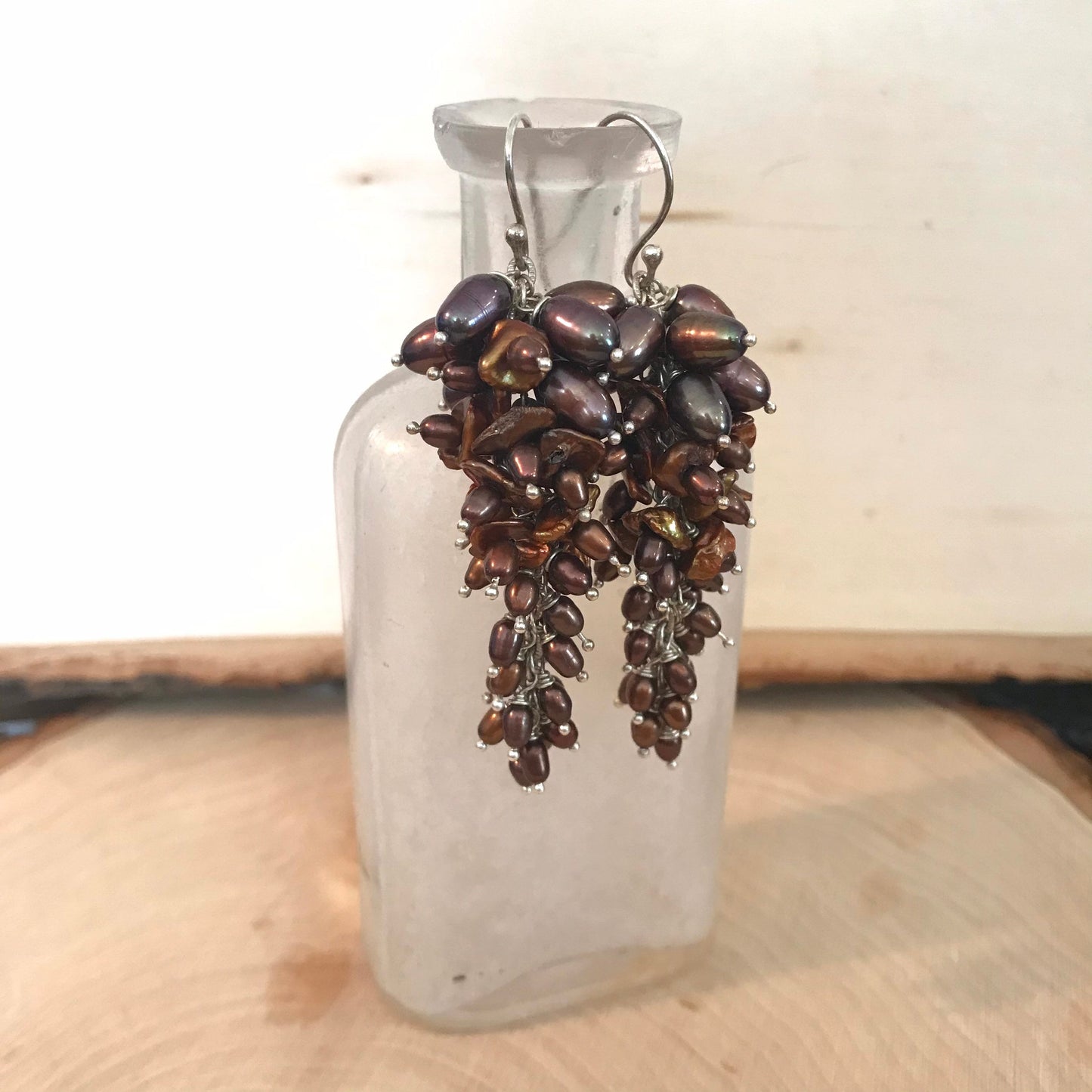 Cascading Bronze Pearl Earrings with all sterling silver components