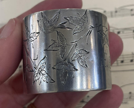 Antique French Art Nouveau Sterling Silver Napkin Ring Holder Birds c1890