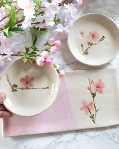 Handmade Pressed Flower Rectangular Plate- Cherry Blossom