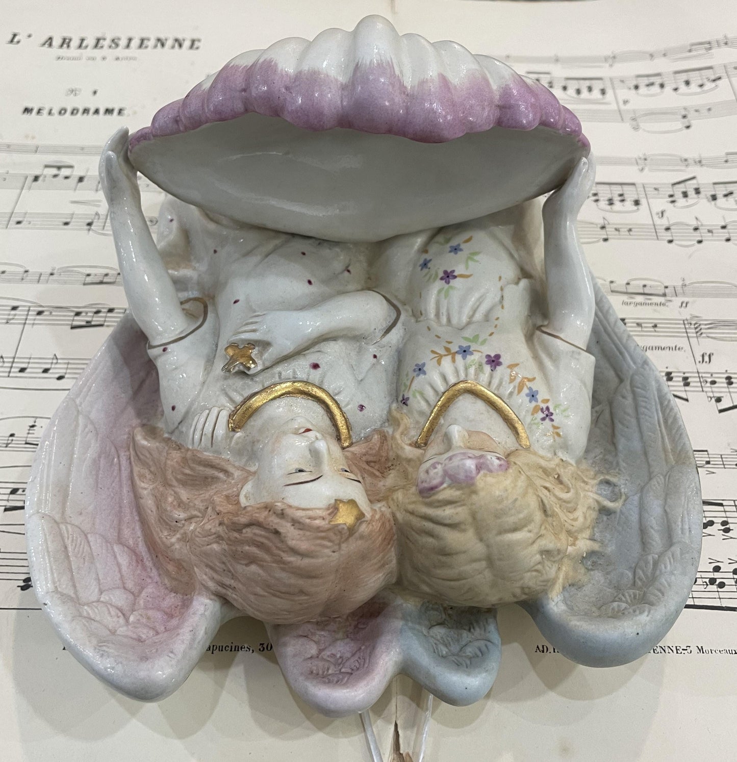 Rare Large Antique French Porcelain Angel Holy Water Font c1880