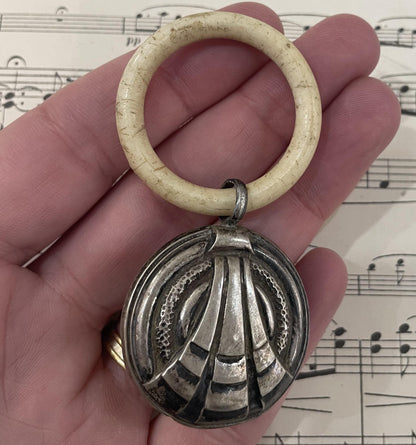 Antique French Art Nouveau Sterling Silver Baby Rattle c1900