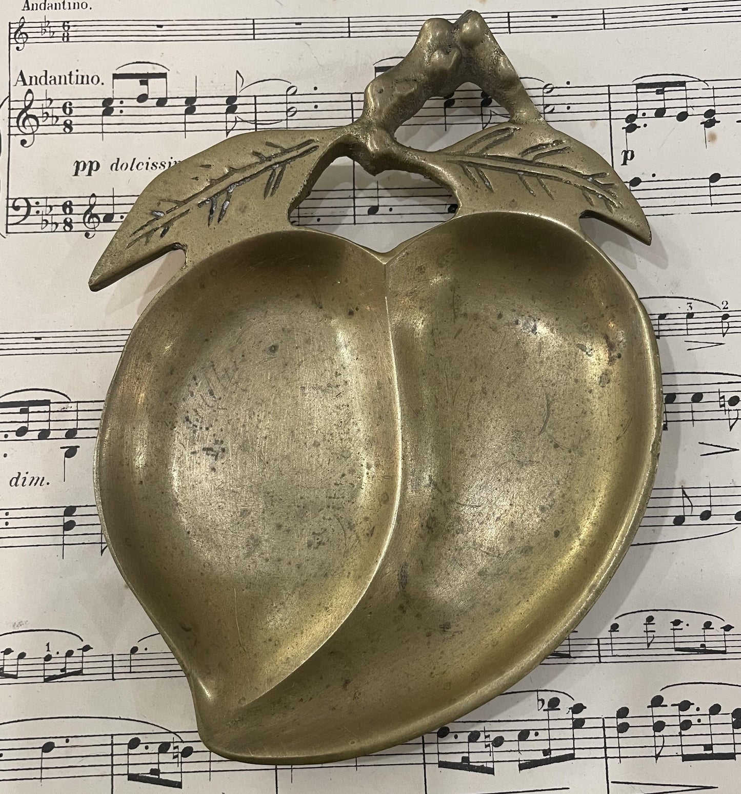 Antique French Brass Tray Fruit Leaf c1940