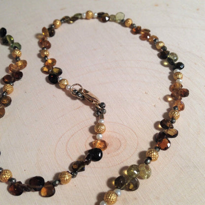 18k Art Nouveau Flower and Tourmaline Necklace and Earrings Set by Andrea SAVAR