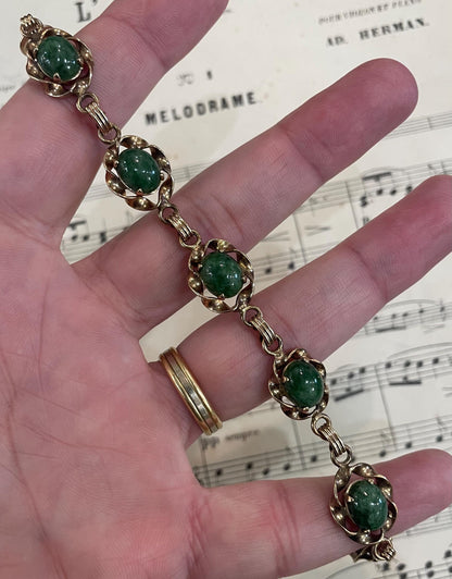 Vintage Art Nouveau 12k Gold-filled Jade Bracelet c1940