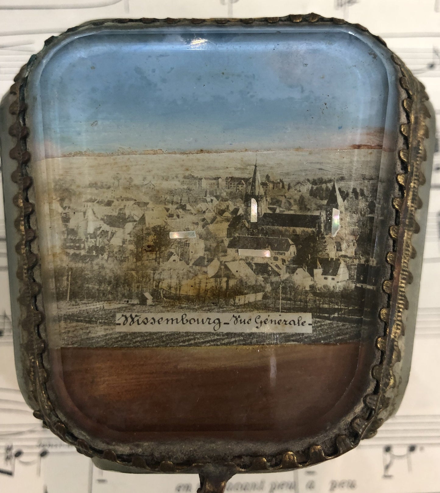 Antique French Souvenir Jewelry Box view of Wissembourg France c1900