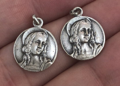 Lot of 2 Antique French St. Anne / Angel Religious Medals c1940