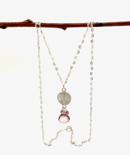 La Vie en Rose necklace with pink topaz and pearls