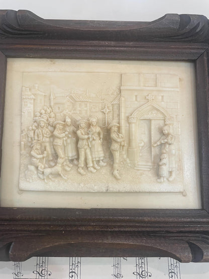 Antique French Petrifying Well Peasant Scene Plaque Framed c1920