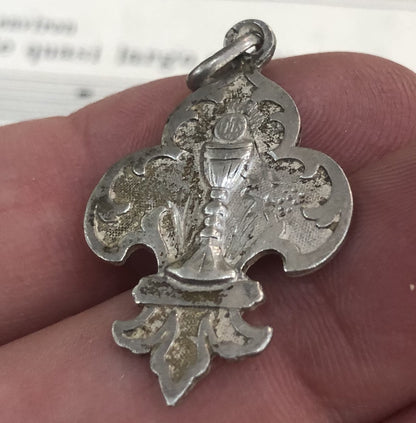 Antique French Sterling Silver Fleur de Lys Chalice Medal c1900