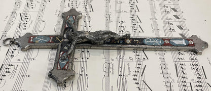 Large Antique Italian Micro Mosaic Micromosaic Cross Crucifix Bird c1900