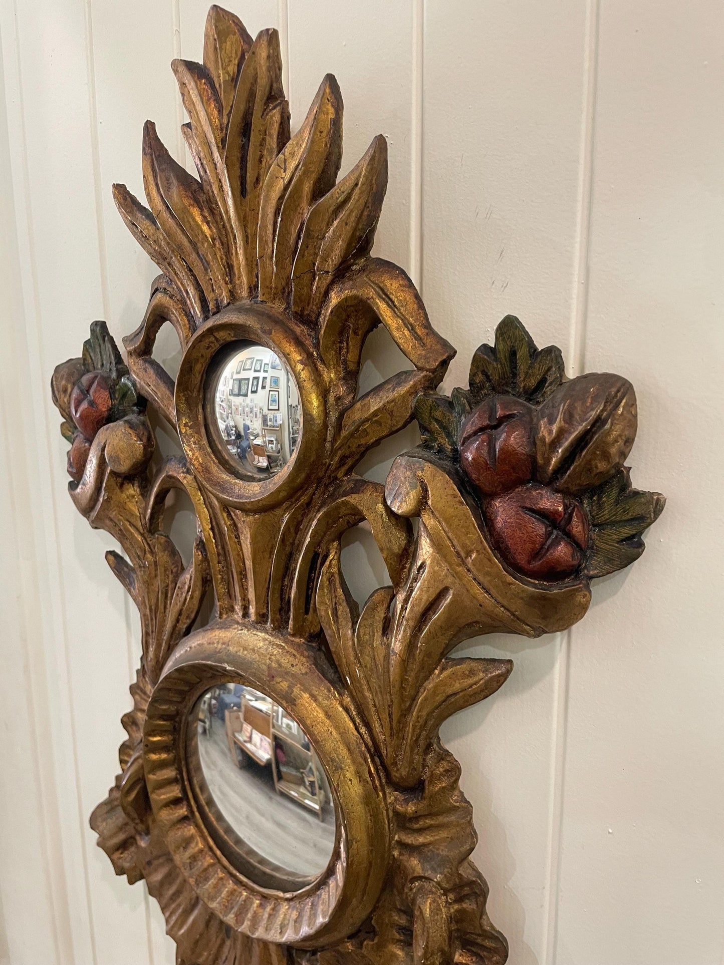 RARE Large Antique Italian Wooden Witch Mirror c1860