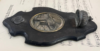 Rare Antique French Art Nouveau Wooden Holy Water Font Lourdes c1900