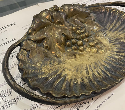 Large Antique French Art Nouveau Bronze Tray with Grapes c1900