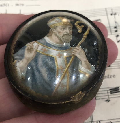 Rare Antique French Reliquary Ex Voto Saint Eloi / Eligius under Glass c1880