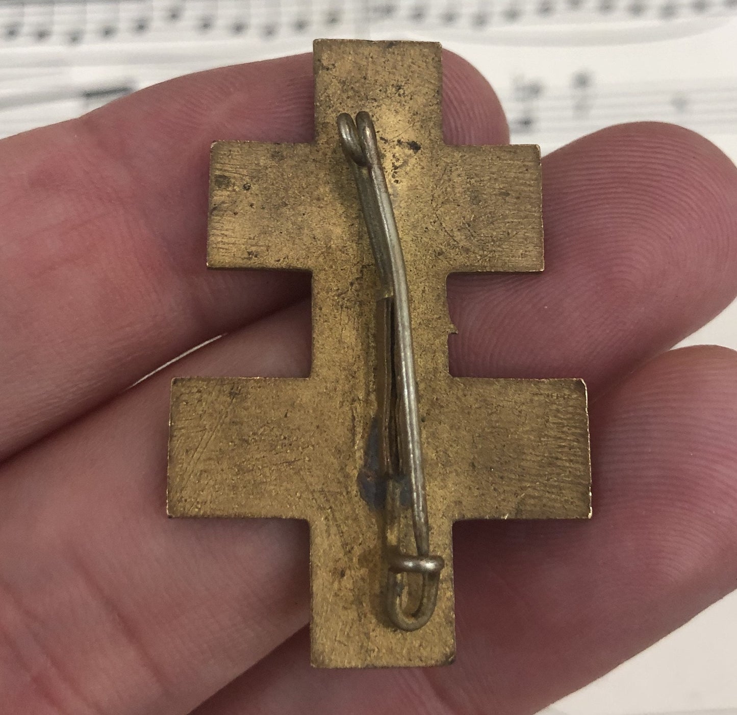 Antique French Enameled Joan of Arc Alsatian Cross Pin / Brooch c1920