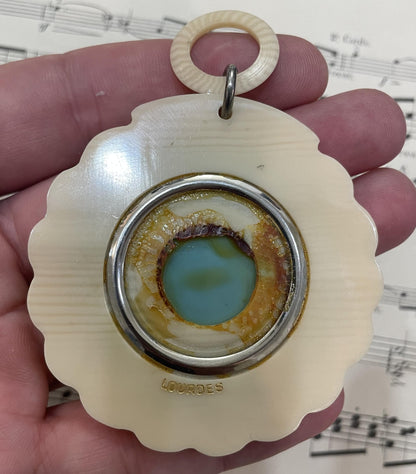 Vintage French Crib Cradle Protector Angel Celluloid Baptism Lourdes