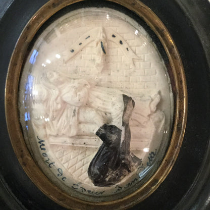 Antique French Carved Plaster Death of Saint Bernadette Domed Glass c1900