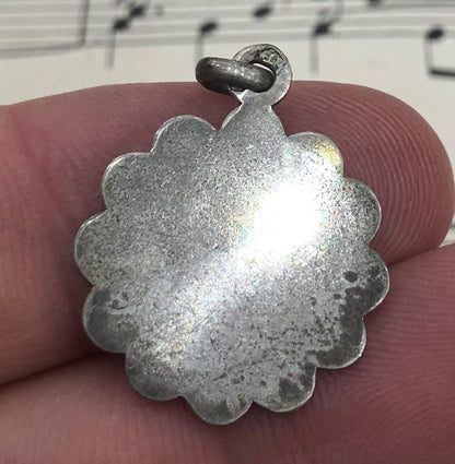 Antique French Art Nouveau Silver 800 First Communion Medal Flowers c1900