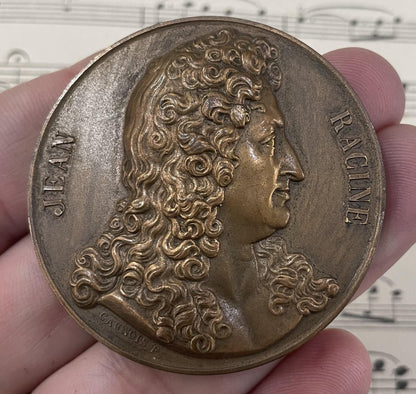 Large Antique French Bronze Jean Racine / Moliere Medal Signed Daumard Caunois c1920