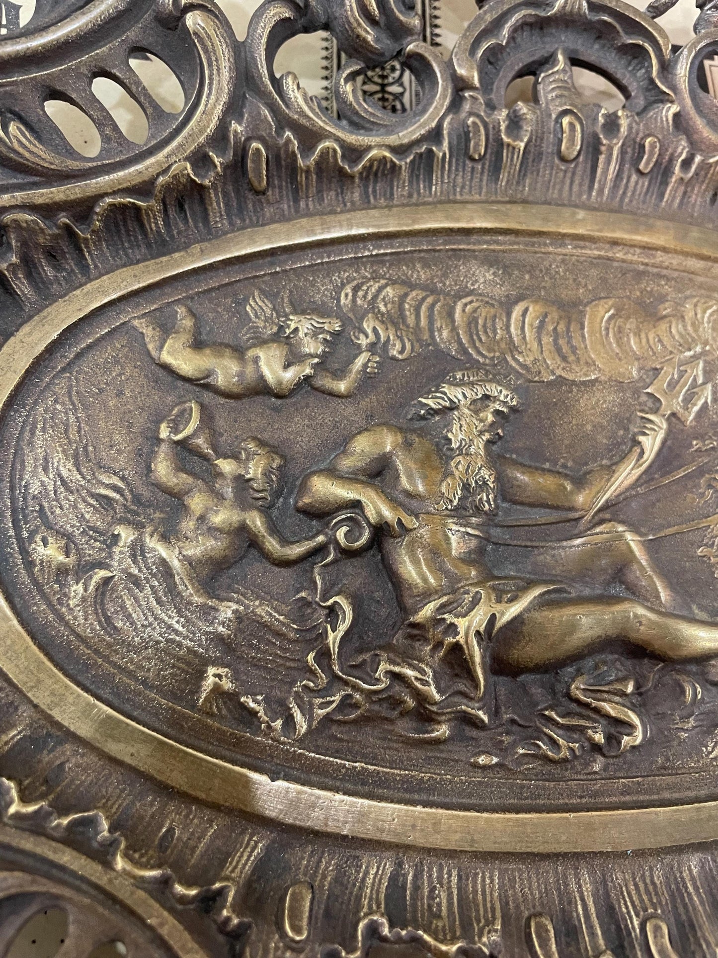 Rare Large Antique French Art Nouveau Bronze Tray Zeus Mythology c1900