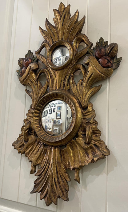 RARE Large Antique Italian Wooden Witch Mirror c1860