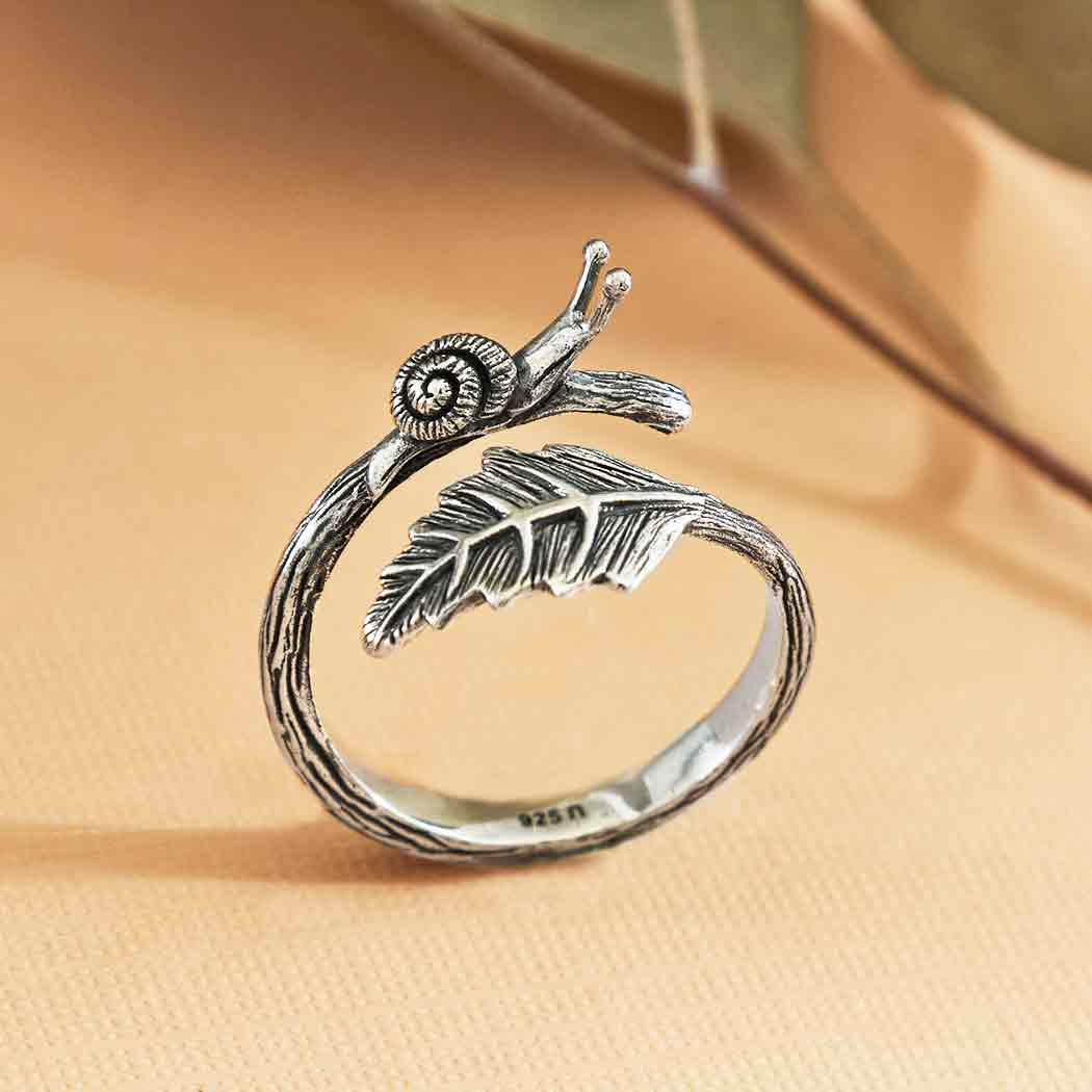Adjustable Snail and Leaf Ring: Bronze