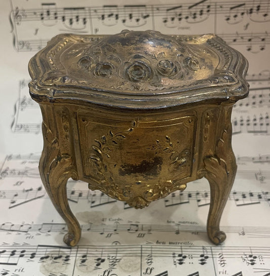 Antique French Furniture Jewelry Box with Green Cushion c1900