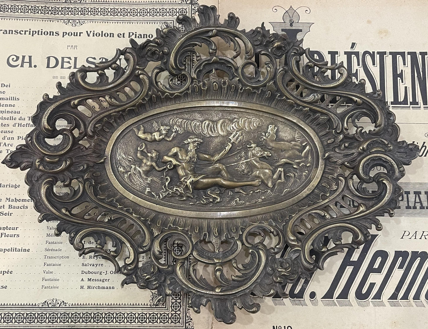 Rare Large Antique French Art Nouveau Bronze Tray Zeus Mythology c1900