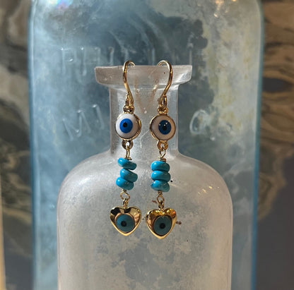 Evil eye protection earrings with turquoise and goldfilled