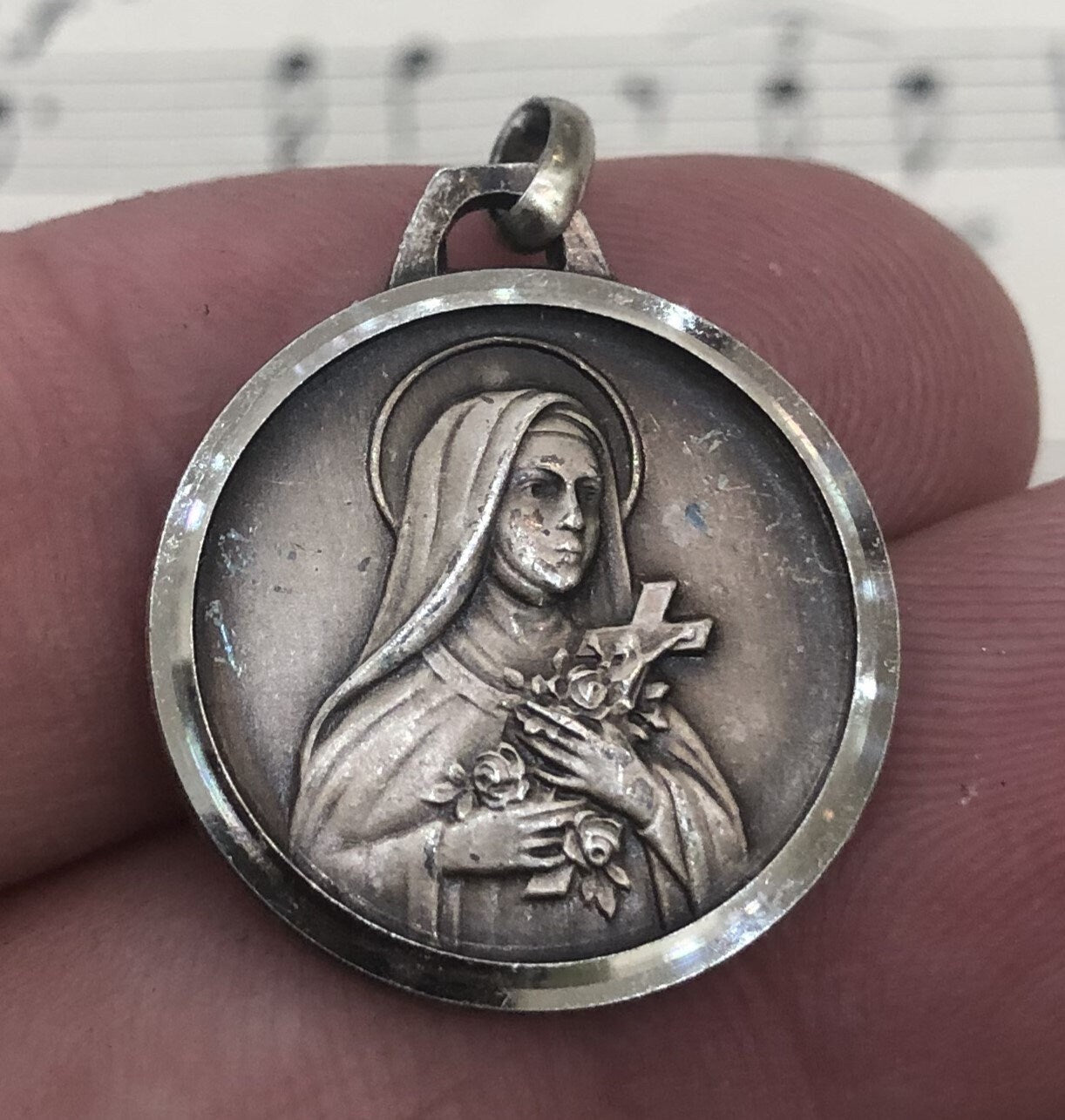 Vintage French St. Therese of Lisieux St Christopher Religious Medal c1960
