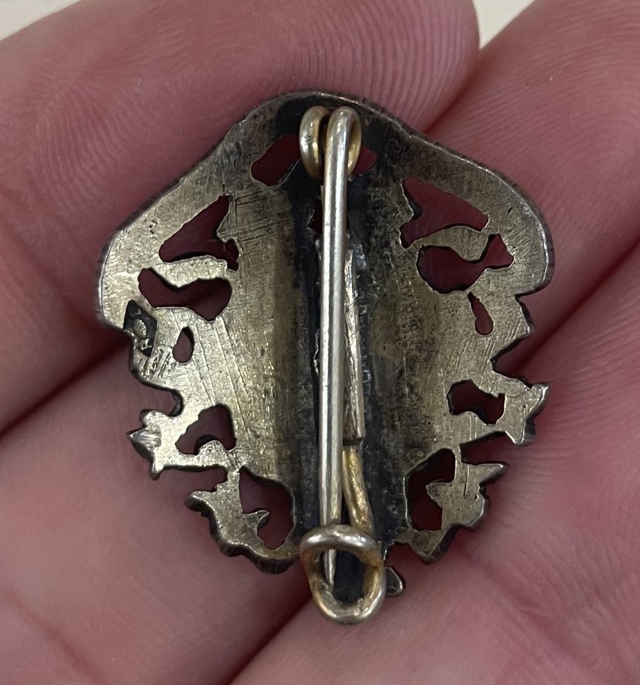 Antique Art Nouveau French Sterling Silver Enameled Brooch c1910