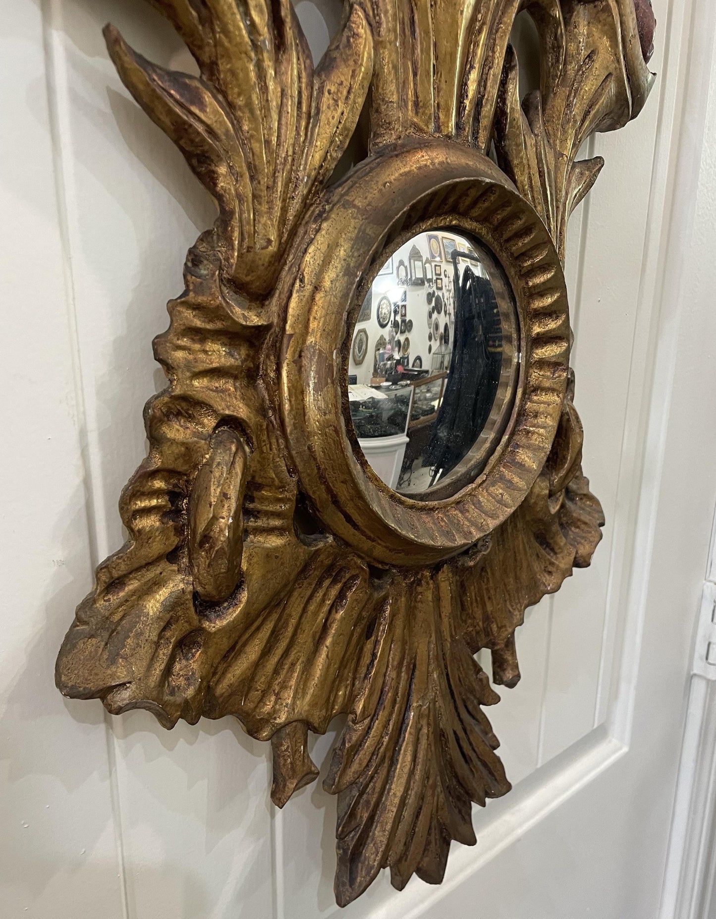 RARE Large Antique Italian Wooden Witch Mirror c1860