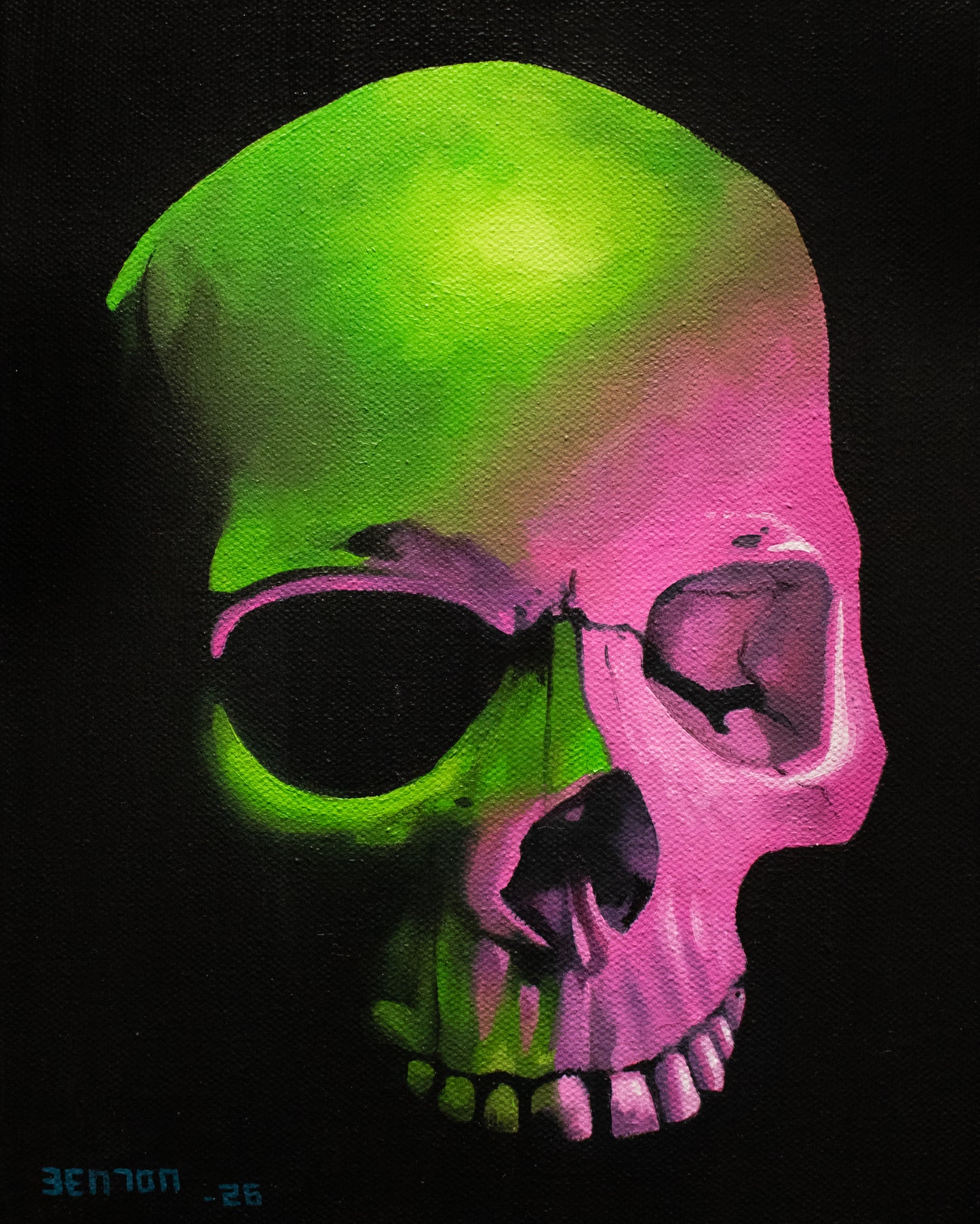 Neon Skull - Original Framed Oil on Canvas Painting