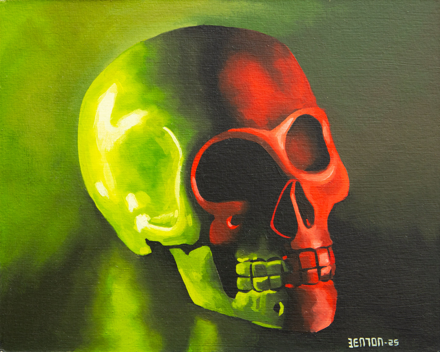 Neon Skull - Original Framed Oil on Board Painting