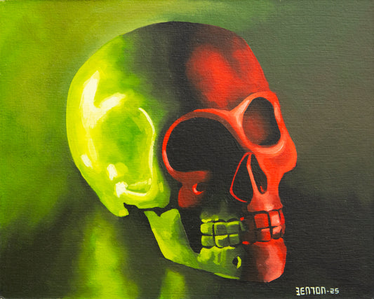 Neon Skull - Original Framed Oil on Board Painting