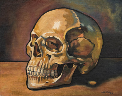 Yellow Ochre Skull - Original Framed Oil Painting